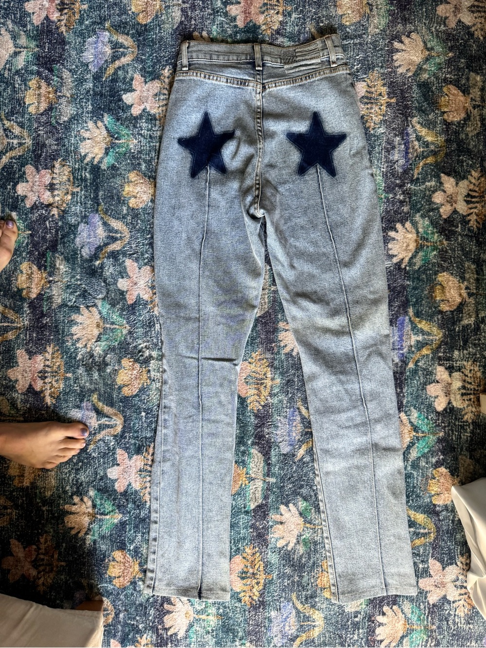 REVICE Gray Straight Slim Jeans with Navy Star Back Butt Patches
